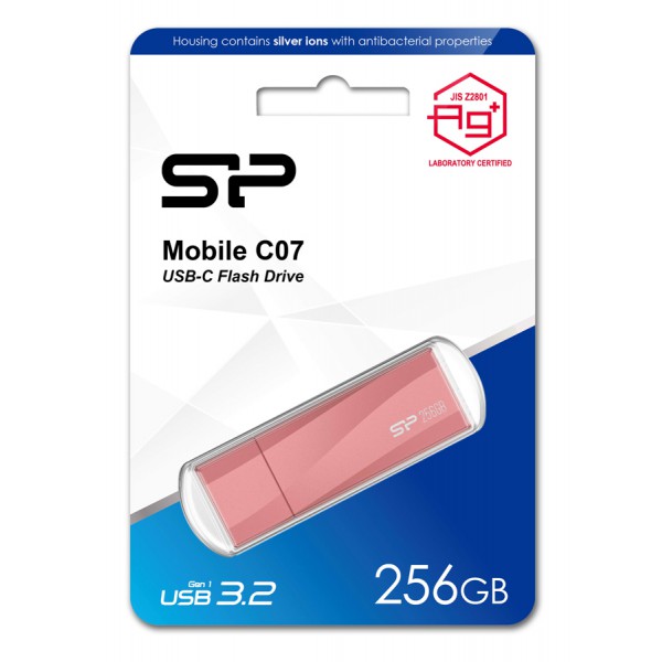SILICON POWER USB-C Flash Drive Mobile C07, 256GB, USB 3.2, ροζ SILICON POWER USB-C Flash Drive Mobile C07, 256GB, USB 3.2, ροζ