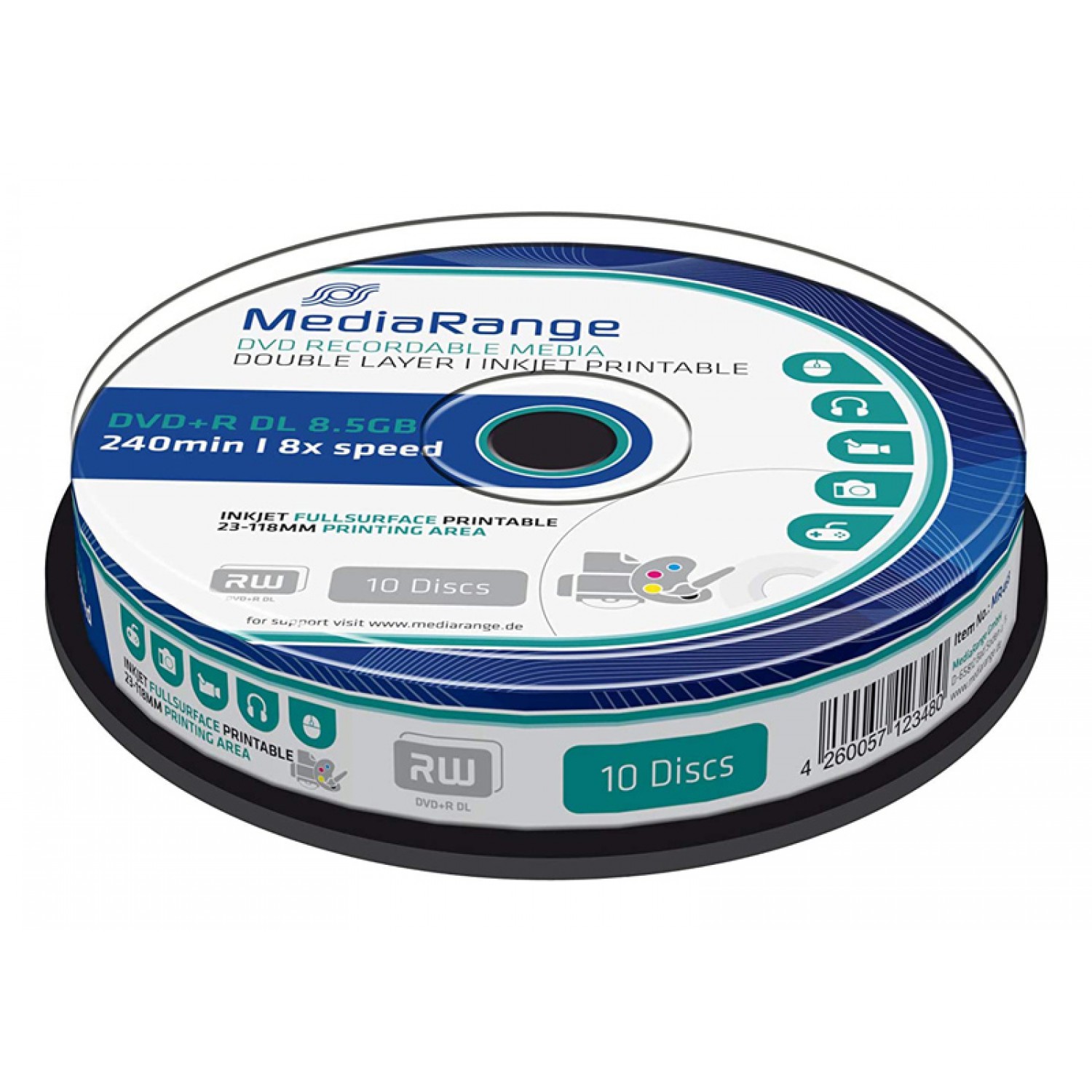 MEDIARANGE DVD+R Double Layer, 8.5GB, 240min, 8x speed, cake box, 10τμχ MEDIARANGE DVD+R Double Layer, 8.5GB, 240min, 8x speed, cake box, 10τμχ
