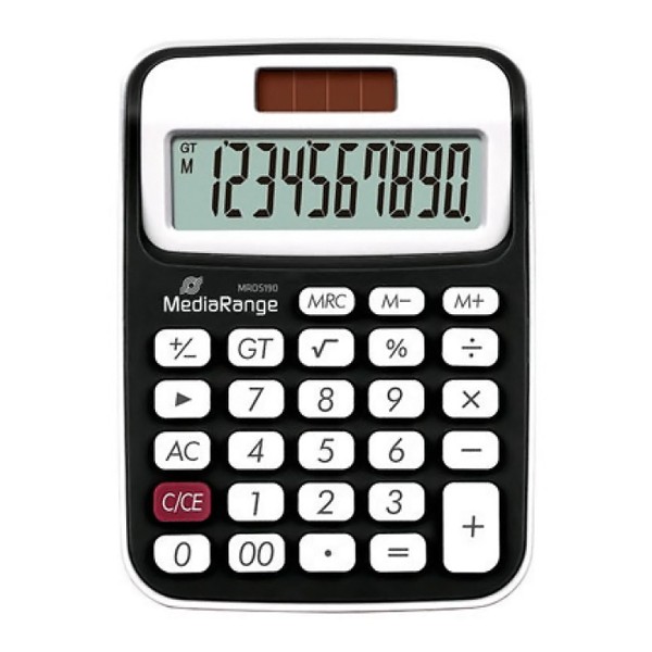 MEDIARANGE αριθμομηχανή MROS190, ηλιακό & μπαταρία, 10 ψηφία, μαύρο