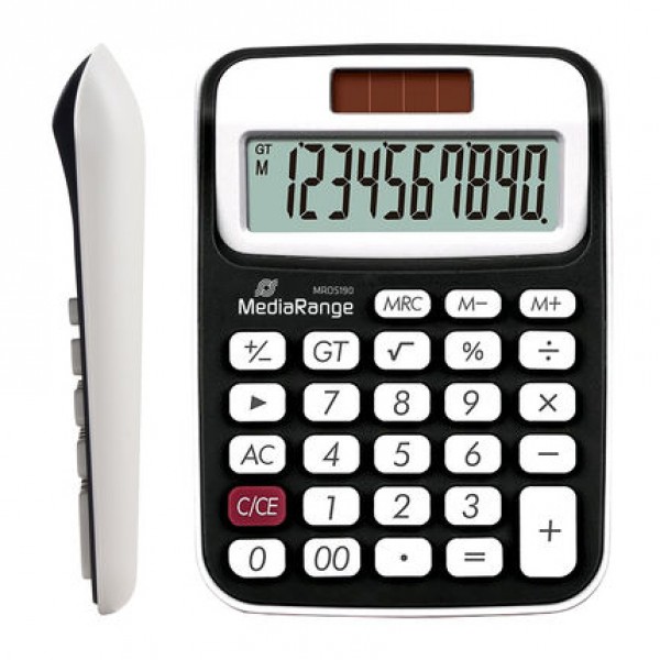 MEDIARANGE αριθμομηχανή MROS190, ηλιακό & μπαταρία, 10 ψηφία, μαύρο