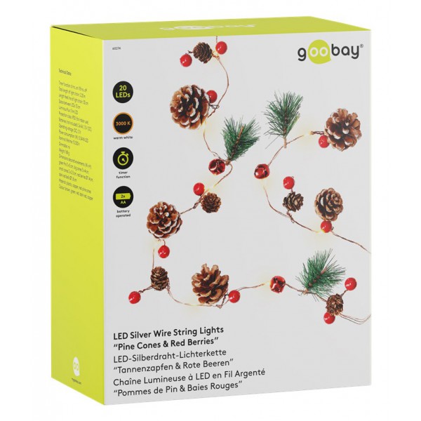 GOOBAY LED λαμπάκια Pine Cones & Red Berries 60274, 3000K, 20 LED, 2.2m GOOBAY LED λαμπάκια Pine Cones & Red Berries 60274, 3000K, 20 LED, 2.2m