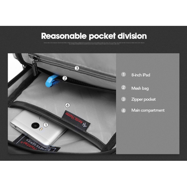 ARCTIC HUNTER τσάντα Crossbody XB0060 με θήκη tablet, αδιάβροχη, μαύρη