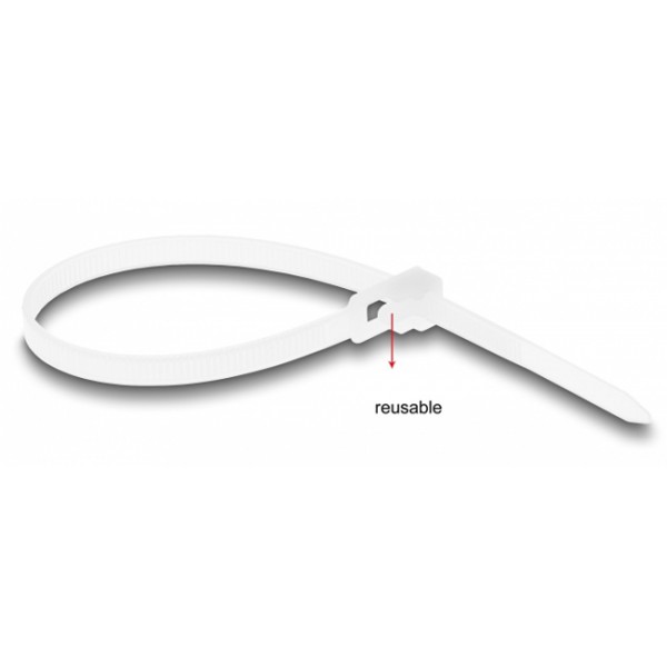 DELOCK reusable δεματικά καλωδίων 18642, 200x4.8mm, λευκά, 100τμχ DELOCK reusable δεματικά καλωδίων 18642, 200x4.8mm, λευκά, 100τμχ