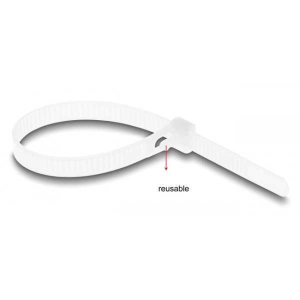 DELOCK reusable δεματικά καλωδίων 18644, 200x7.2mm, λευκά, 100τμχ