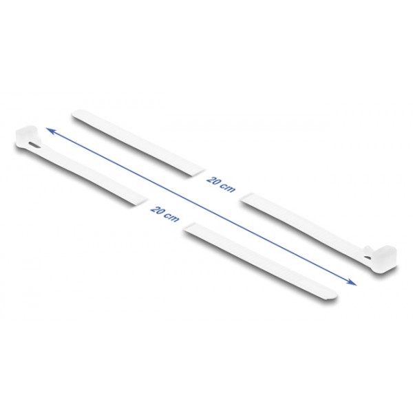 DELOCK reusable δεματικά καλωδίων 18644, 200x7.2mm, λευκά, 100τμχ