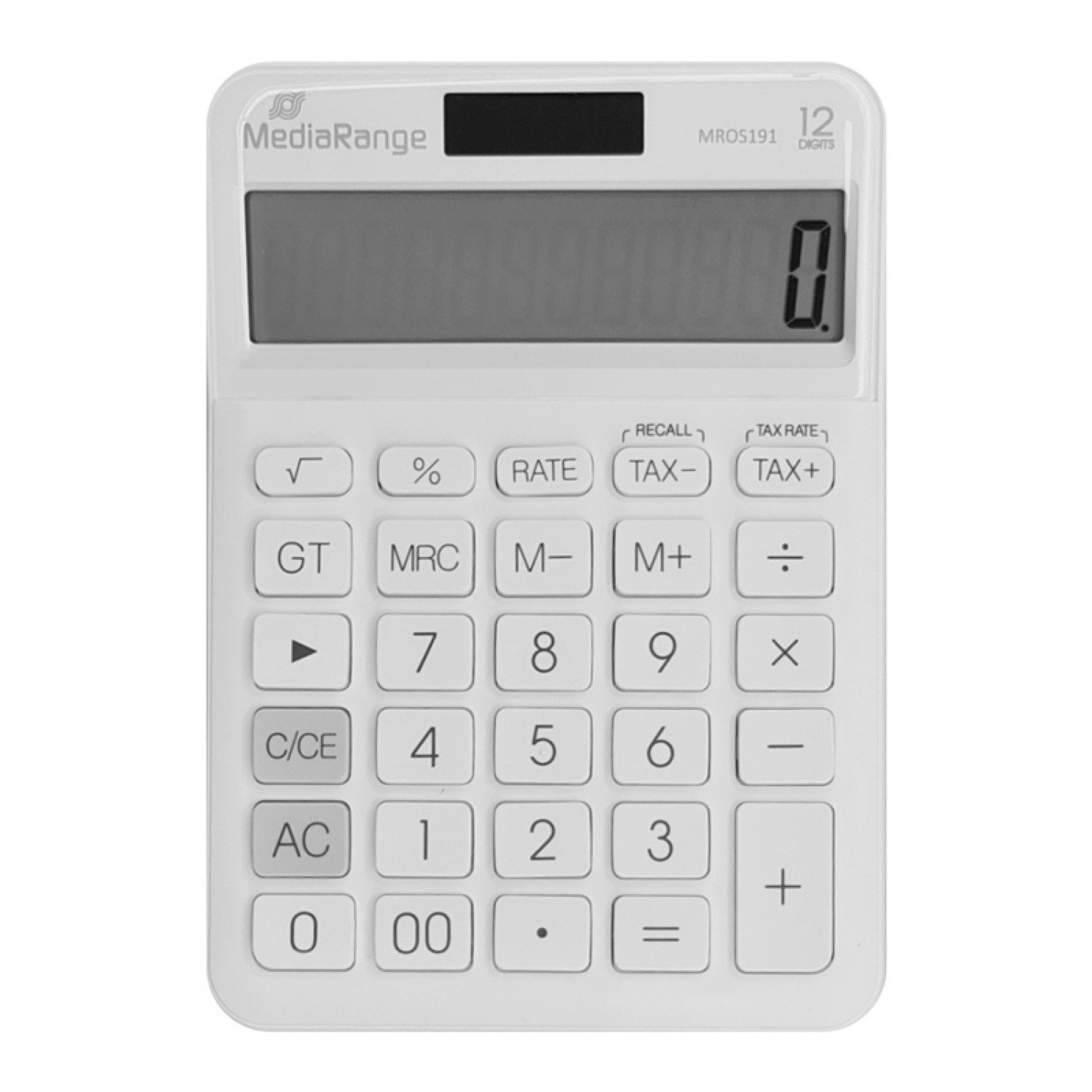 MEDIARANGE αριθμομηχανή MROS191, ηλιακό & μπαταρία, 12 ψηφία, λευκό