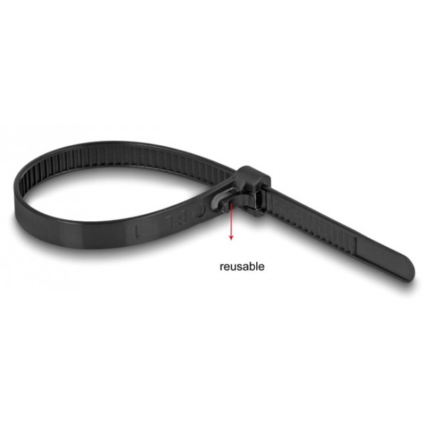 DELOCK reusable δεματικά καλωδίων 18757, 200x7.5mm, μαύρα, 100τμχ