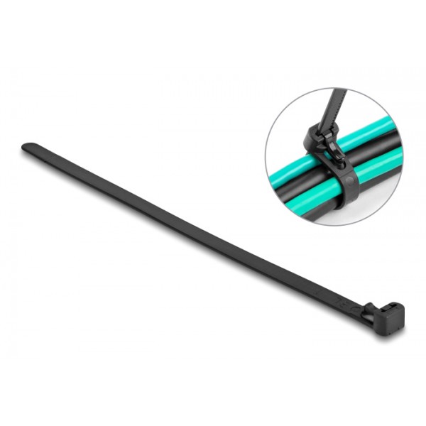DELOCK reusable δεματικά καλωδίων 18757, 200x7.5mm, μαύρα, 100τμχ