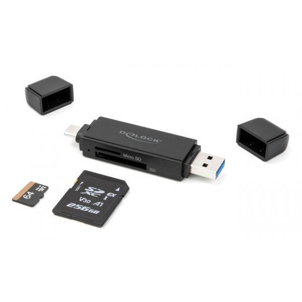 DELOCK card reader 91004 για SD & micro SD, USB & USB-C 5Gbps, μαύρο DELOCK card reader 91004 για SD & micro SD, USB & USB-C 5Gbps, μαύρο