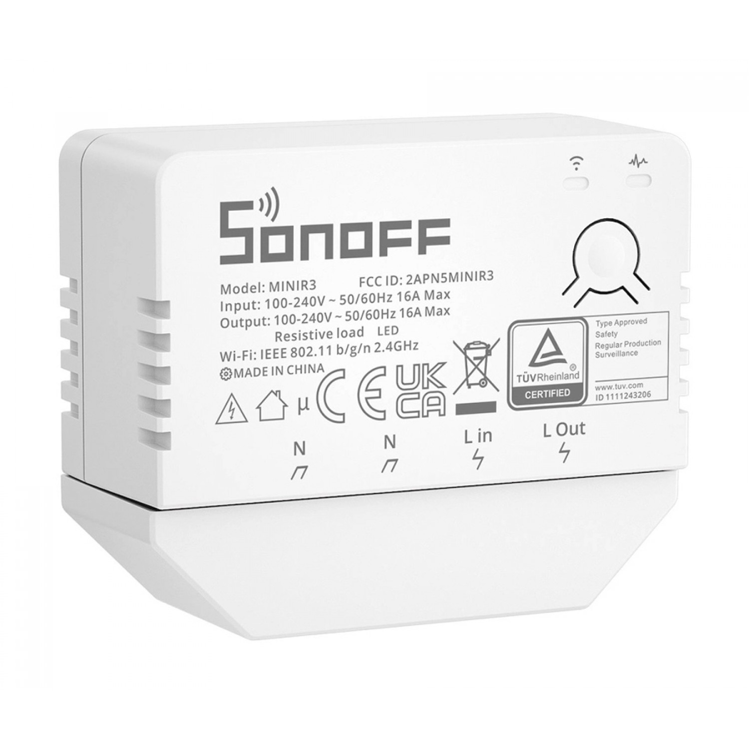 SONOFF smart διακόπτης MINIR3, 1-Gang, Wi-Fi, 16A, λευκός SONOFF smart διακόπτης MINIR3, 1-Gang, Wi-Fi, 16A, λευκός