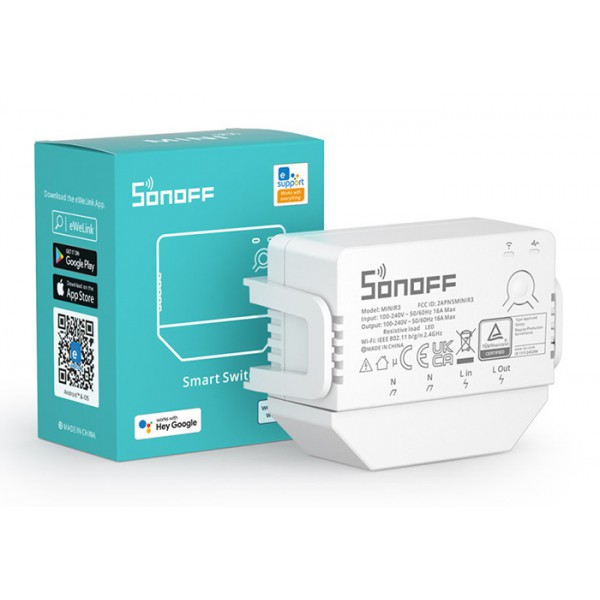 SONOFF smart διακόπτης MINIR3, 1-Gang, Wi-Fi, 16A, λευκός SONOFF smart διακόπτης MINIR3, 1-Gang, Wi-Fi, 16A, λευκός