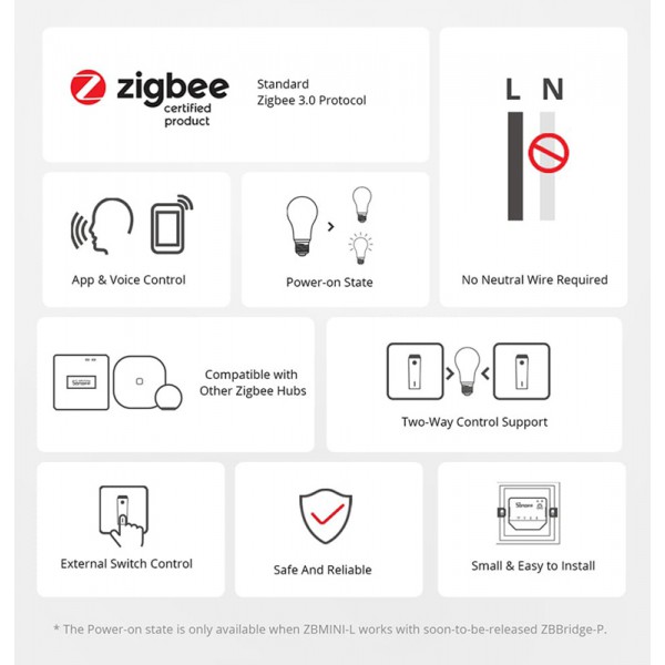 SONOFF smart διακόπτης ZBMINI-L, 1-gang, ZigBee 3.0, λευκός SONOFF smart διακόπτης ZBMINI-L, 1-gang, ZigBee 3.0, λευκός