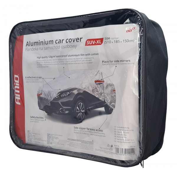 AMIO κουκούλα αυτοκινήτου 01114, SUV/VAN, φερμουάρ, 510x185x150cm, ασημί AMIO κουκούλα αυτοκινήτου 01114, SUV/VAN, φερμουάρ, 510x185x150cm, ασημί