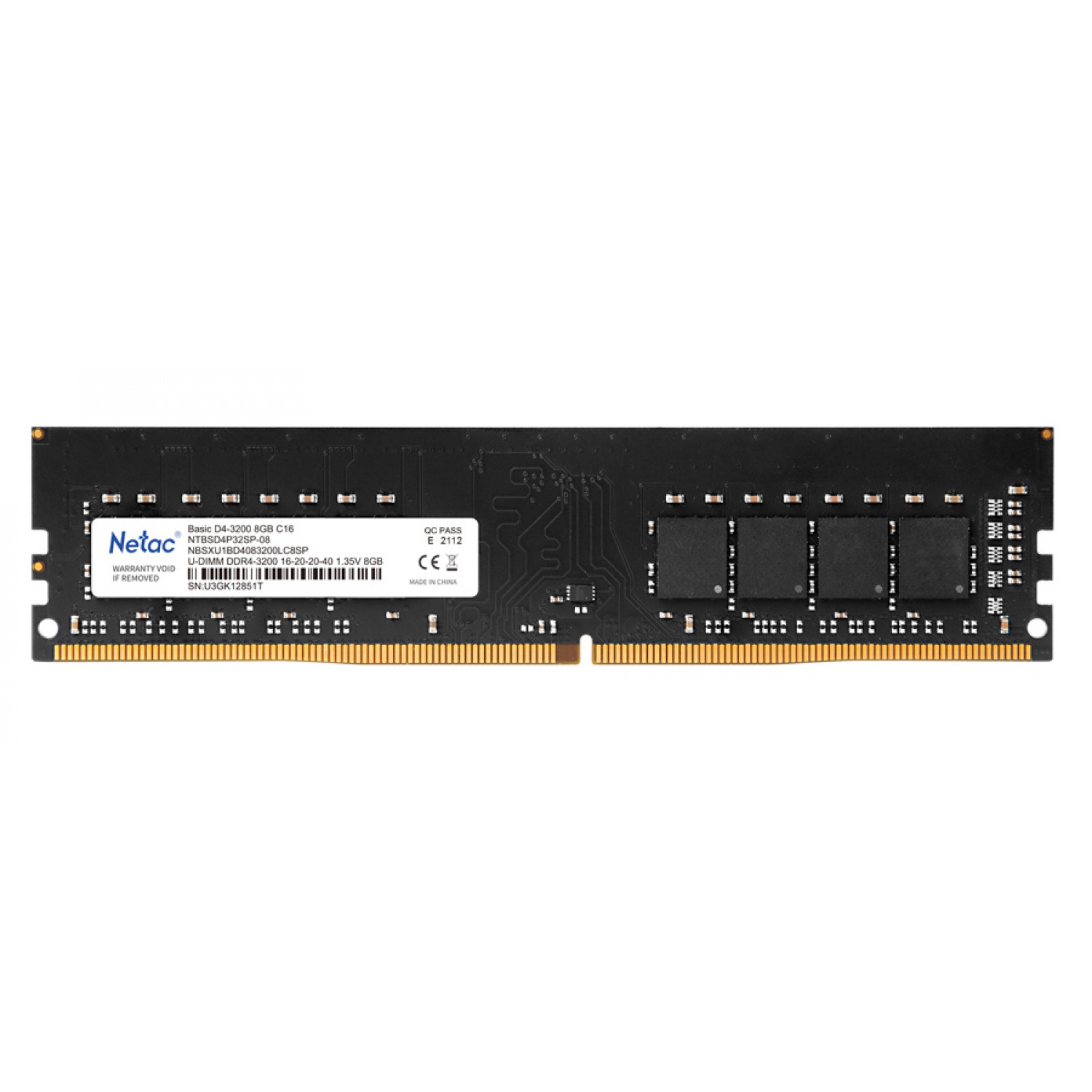 NETAC μνήμη DDR4 UDIMM NTBSD4P32SP-08, 8GB, 3200MHz, C16 NETAC μνήμη DDR4 UDIMM NTBSD4P32SP-08, 8GB, 3200MHz, C16