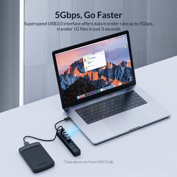 ORICO USB hub TWC3-7A, 7x θυρών, 5Gbps, 5V/3A, USB-C σύνδεση, μαύρο