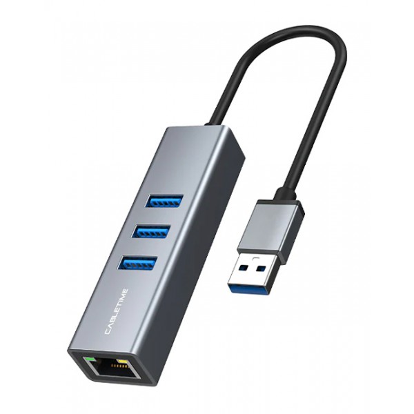 CABLETIME USB hub CT-AMLU3, RJ45 & 3x USB θύρες, 5Gbps, 1000Mbps, γκρι CABLETIME USB hub CT-AMLU3, RJ45 & 3x USB θύρες, 5Gbps, 1000Mbps, γκρι