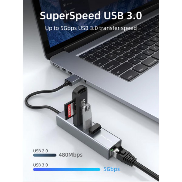 CABLETIME USB hub CT-AMLU3, RJ45 & 3x USB θύρες, 5Gbps, 1000Mbps, γκρι CABLETIME USB hub CT-AMLU3, RJ45 & 3x USB θύρες, 5Gbps, 1000Mbps, γκρι