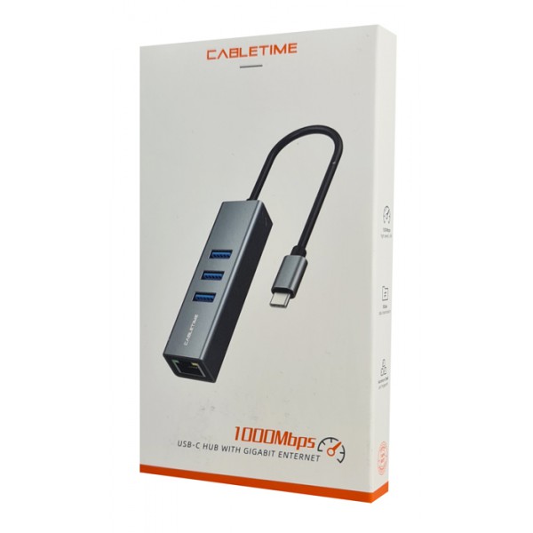 CABLETIME USB-C hub CT-CMLU3, RJ45 & 3x USB θύρες, 5Gbps, 1000Mbps, γκρι CABLETIME USB-C hub CT-CMLU3, RJ45 & 3x USB θύρες, 5Gbps, 1000Mbps, γκρι
