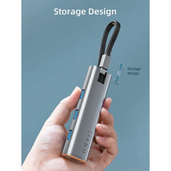 CABLETIME USB hub CT-HUBP4, 4x θυρών, 5Gbps, USB-C σύνδεση, γκρι