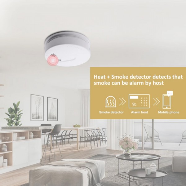 WOLF GUARD ενσύρματος ανιχνευτής καπνού YG-04, 433MHz, Φ 128x38mm