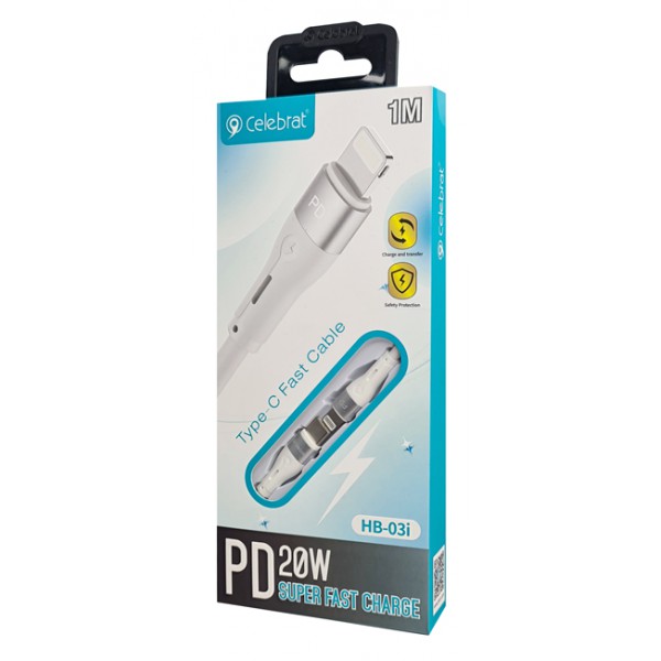 CELEBRAT καλώδιο USC-C σε Lightning HB-03I, PD 20W 3A, 1m, λευκό CELEBRAT καλώδιο USC-C σε Lightning HB-03I, PD 20W 3A, 1m, λευκό