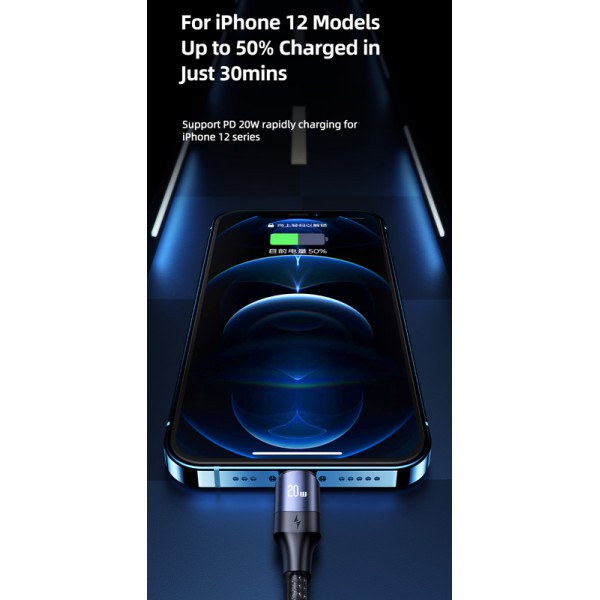 USAMS καλώδιο Lightning σε USB-C US-SJ521, 20W PD, 1.2m, μαύρο USAMS καλώδιο Lightning σε USB-C US-SJ521, 20W PD, 1.2m, μαύρο