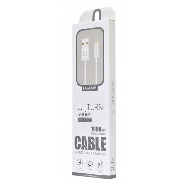 USAMS καλώδιο Lightning σε USB US-SJ097, 2.1A, 1m, λευκό USAMS καλώδιο Lightning σε USB US-SJ097, 2.1A, 1m, λευκό