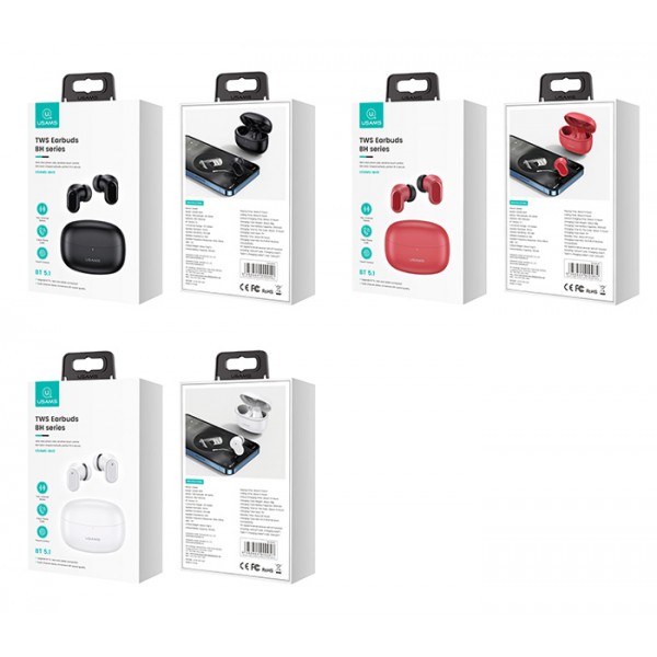 USAMS earphones με θήκη φόρτισης BH11, True Wireless, κόκκινα