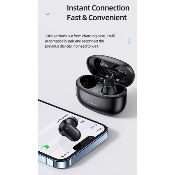 USAMS earphones με θήκη φόρτισης BH11, True Wireless, λευκά