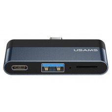 USAMS USB hub US-SJ491 με card reader, 3x θυρών, 5Gbps, 60W, USB-C, γκρι