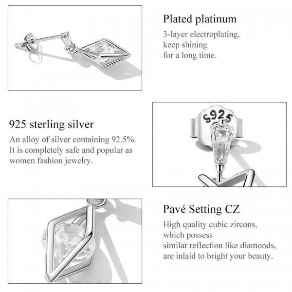 BAMOER σκουλαρίκια καρφωτά VSE166 σε σχήμα ρόμβου, ασήμι 925, ασημί BAMOER σκουλαρίκια καρφωτά VSE166 σε σχήμα ρόμβου, ασήμι 925, ασημί