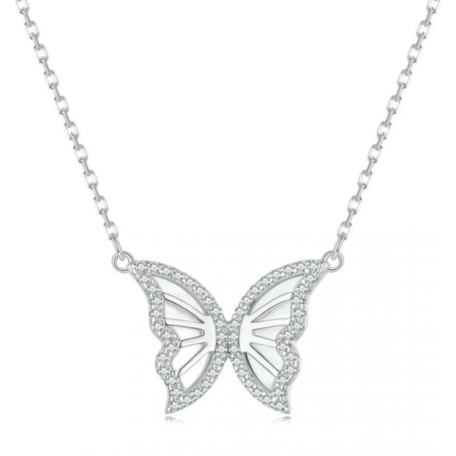 BAMOER κολιέ πεταλούδα BSN293 με κυβική ζιρκόνια, ασήμι 925, ασημί
