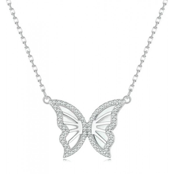 BAMOER κολιέ πεταλούδα BSN293 με κυβική ζιρκόνια, ασήμι 925, ασημί