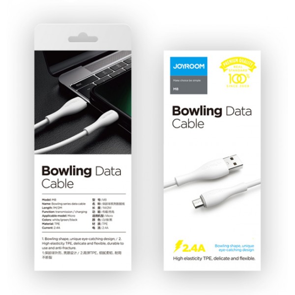 JOYROOM καλώδιο USB σε Micro USB S-1030M8, 2.4A, 1m, λευκό JOYROOM καλώδιο USB σε Micro USB S-1030M8, 2.4A, 1m, λευκό