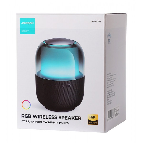 JOYROOM φορητό ηχείο JR-ML05, 8W, BT/micro SD/FM, TWS, 1500mAh, μαύρο JOYROOM φορητό ηχείο JR-ML05, 8W, BT/micro SD/FM, TWS, 1500mAh, μαύρο