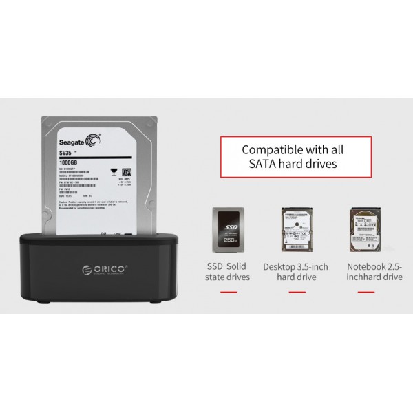 ORICO docking station 6218US3, 2.5/3.5" HDD/SSD, 5Gbps, μαύρο