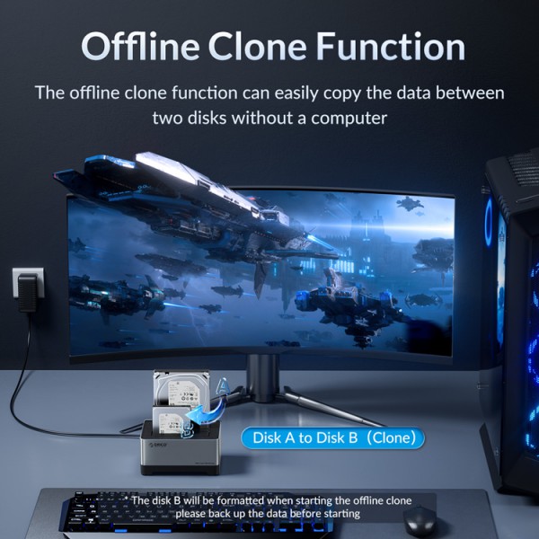 ORICO docking station 5828C3-C, clone function, 2x HDD/SSD, 10Gb/s, RGB ORICO docking station 5828C3-C, clone function, 2x HDD/SSD, 10Gb/s, RGB