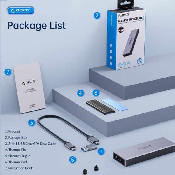 ORICO θήκη για Μ.2 NVMe SSD CM2C3-G2-GY-BP, 10Gbps, έως 4TB, γκρι