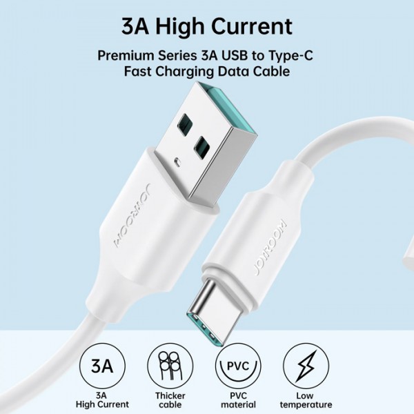 JOYROOM καλώδιο USB σε USB-C S-UC027A9, 3A, 1m, μαύρο JOYROOM καλώδιο USB σε USB-C S-UC027A9, 3A, 1m, μαύρο