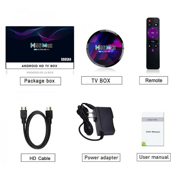 TV Box H96 Max X4, 8K, S905X4, 4/32GB, Wi-Fi 2.4/5GHz, Android 11 TV Box H96 Max X4, 8K, S905X4, 4/32GB, Wi-Fi 2.4/5GHz, Android 11