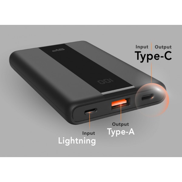 SILICON POWER power bank QP55, 10000mAh, USB & USB-C, 22.5W, LCD, μαύρο