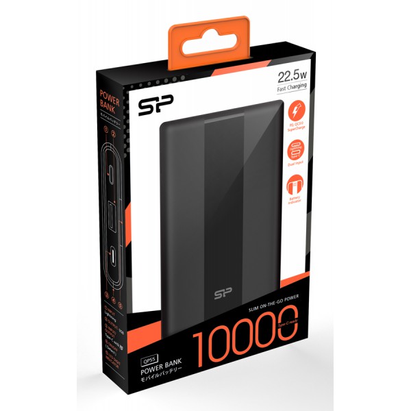 SILICON POWER power bank QP55, 10000mAh, USB & USB-C, 22.5W, LCD, μαύρο