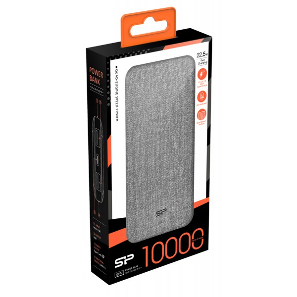 SILICON POWER power bank QP77, 10000mAh, 2x USB & USB-C, 18W, γκρι