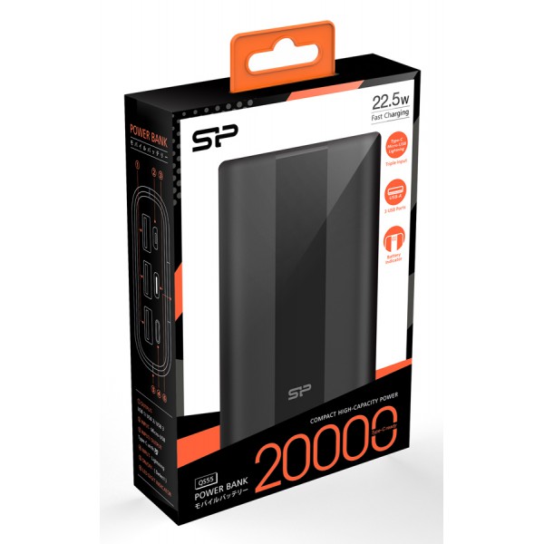 SILICON POWER power bank QS55, 20000mAh, 3x USB & USB-C, 22.5W, LCD SILICON POWER power bank QS55, 20000mAh, 3x USB & USB-C, 22.5W, LCD