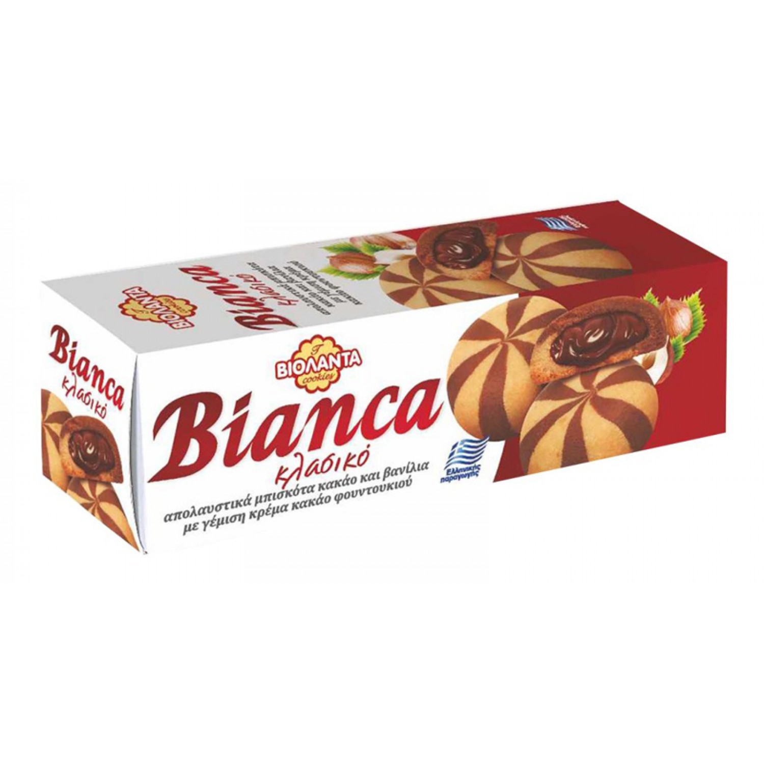 ΒΙΟΛΑΝΤΑ μπισκότα Bianca κλασικό με γέμιση κρέμα κακάο φουντουκιού, 150g ΒΙΟΛΑΝΤΑ μπισκότα Bianca κλασικό με γέμιση κρέμα κακάο φουντουκιού, 150g
