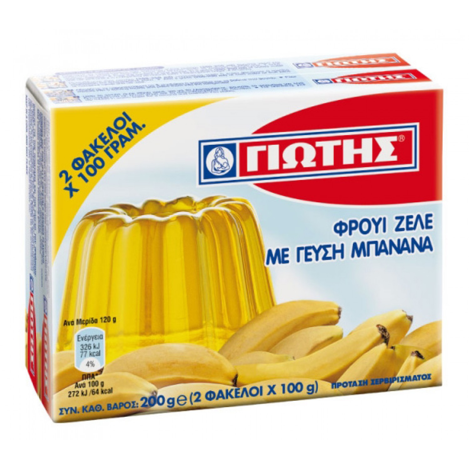 ΓΙΩΤΗΣ φρουί ζελέ με γεύση μπανάνα, 2x 100g ΓΙΩΤΗΣ φρουί ζελέ με γεύση μπανάνα, 2x 100g
