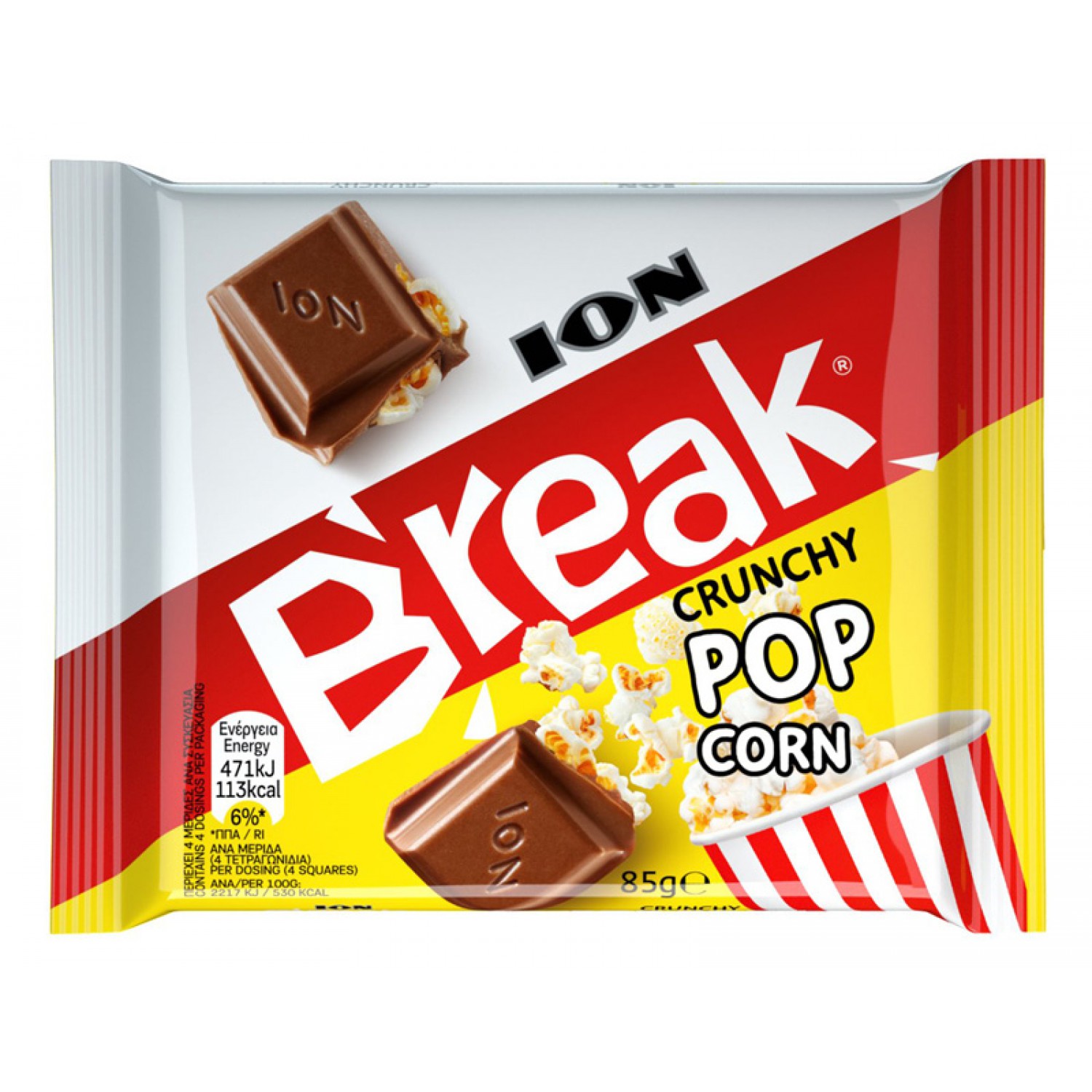 ΙΟΝ σοκολάτα γάλακτος Break Crunchy Pop Corn, 85g