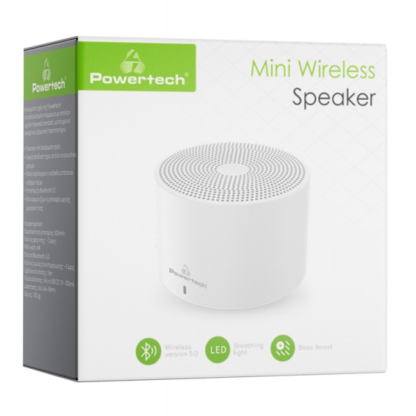 POWERTECH φορητό ηχείο PT-1037, 4W, Bluetooth 5.0, 300mAh, λευκό POWERTECH φορητό ηχείο PT-1037, 4W, Bluetooth 5.0, 300mAh, λευκό