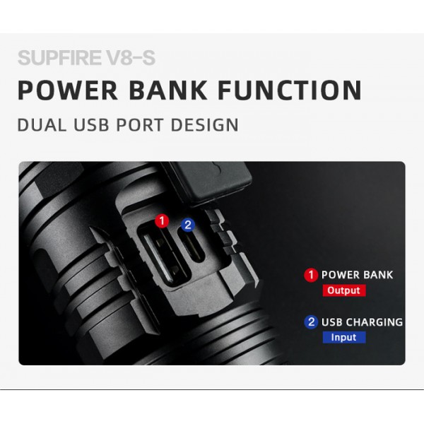 SUPFIRE φορητός φακός V8-S με zoom, 36W, 2000lm, 5200mAh, έως 300m SUPFIRE φορητός φακός V8-S με zoom, 36W, 2000lm, 5200mAh, έως 300m