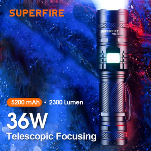 SUPFIRE φορητός φακός V8-S με zoom, 36W, 2000lm, 5200mAh, έως 300m SUPFIRE φορητός φακός V8-S με zoom, 36W, 2000lm, 5200mAh, έως 300m